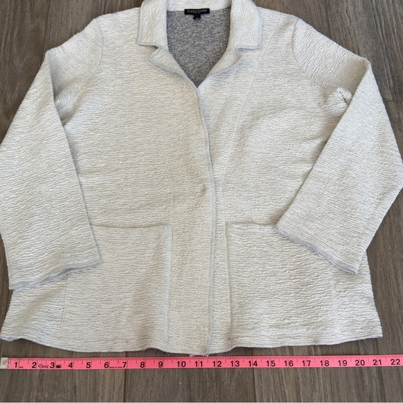 Eileen Fisher Knit Organic Cotton Blazer Stone Gray Women’s size Large Petite - Picture 11 of 13